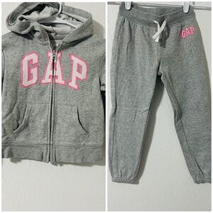 GAP Kids Girls Size Small 6-7 Gray & Pink Jogger Sweatpants Set Full Zip Hoodie